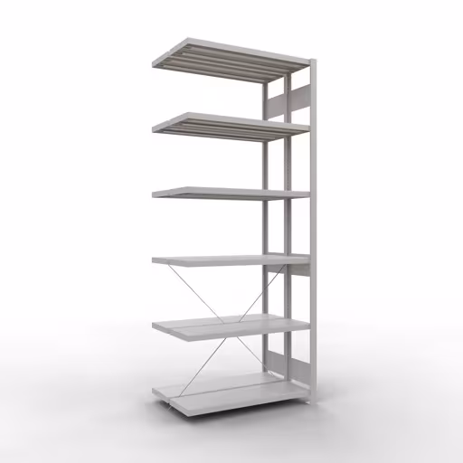 Aanbouwrekken, dubbele rekken, rekkensysteem MULTIplus250, 2500 x 1000 x (2x300) mm (HxBxD), 2x6 planken, kruisschoor, RAL 7035 lichtgrijs van Schulte Lagertechnik Aanbouwrekken, dubbele rekken, stellingsysteem MULTIplus250, 2500 x 1000 x (2x300) mm (HxBxD), 2x6 planken, kruisschoor, RAL 7035 lichtgrijs, dubbele planken, art.nr. 32136-A