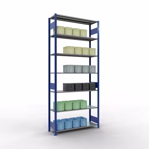 Basisplank, legbord, insteeksysteem MULTIplus150, 3000 x 1300 x 400 mm, 7 legborden, RAL 5010 gentiaanblauw/gegalvaniseerd van het merk Schulte Lagertechnik uit het assortiment insteeksysteem