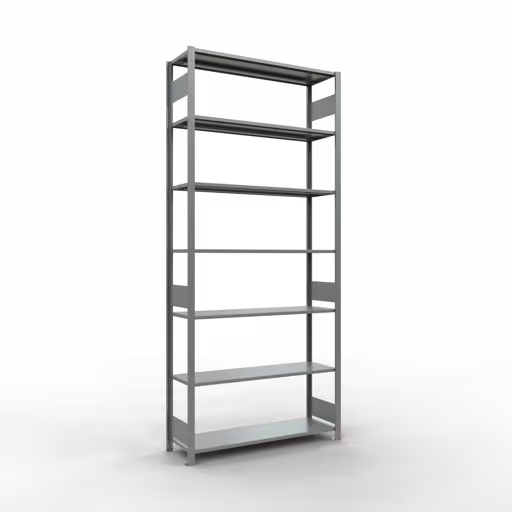 Basisplank, legplank, insteeksysteem MULTIplus150, 3000 x 1300 x 400 mm (HxBxD), 7 legborden, lengtestangen, verzinkt, basisplank, art.nr. 12742-130-LR