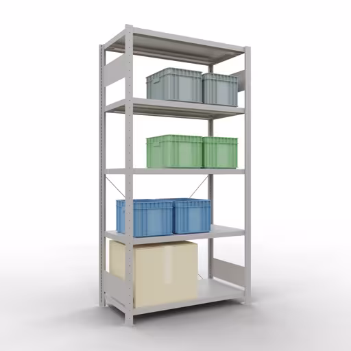 Productafbeelding nr. 13 van het artikel basisplank, legbord, insteeksysteem MULTIplus330, 2000 x 1000 x 500 mm, 5 legborden, kruisschoor, RAL 7035 lichtgrijs Figuur nr. 13 van het artikel basisplank, legbord, insteeksysteem MULTIplus330, 2000 x 1000 x 500 mm, 5 legborden, dwarsschoor, RAL 7035 lichtgrijs uit de productgroep insteeksysteem van Schulte Lagertechnik.