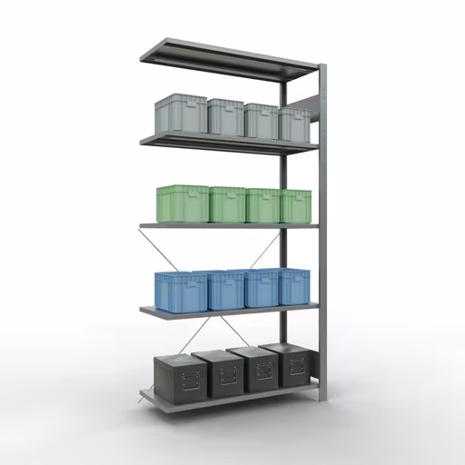 Figuur nr. 10 van het artikel aanbouwrekken, legbordstellingen, insteeksysteem MULTIplus150, 2000 x 1000 x 400 mm, 5 legborden, verzinkt uit de insteeksysteem productgroep van Schulte Lagertechnik.