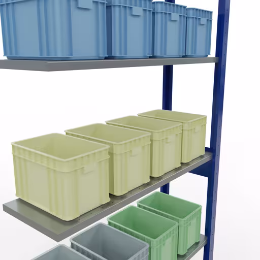 Productafbeelding nr. 13 van het artikel Aanbouwrekken, legbordstellingen, insteeksysteem MULTIplus85, 2500 x 1000 x 300 mm (HxBxD), 6 legborden, lengtestangen, RAL 5010 gentiaanblauw Figuur nr. 13 van het artikel aanbouwrekken, legbordstellingen, insteeksysteem MULTIplus85, 2500 x 1000 x 300 mm, 6 legborden, RAL 5010 gentiaanblauw uit de productgroep insteeksysteem van het merk Schulte Lagertechnik.