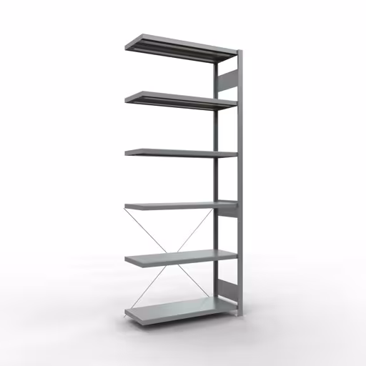 Aanbouwstelling, stellingkast MULTIplus330 insteeksysteem, 2500 x 1000 x 400 mm (HxBxD), 6 legborden, kruisschoor, verzinkt, aanbouwplank, art.nr. 13946