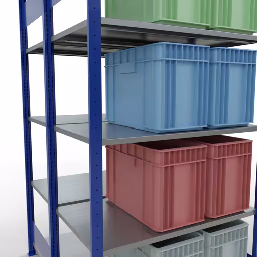 Basisplank, dubbele plank, legbord, insteeksysteem MULTIplus150, 2000 x 1000 x (2x600) mm (HxBxD), 2x5 legborden, lengtestangen, RAL 5010 gentiaanblauw met artikelnr. 33160-B Basisplank, dubbele plank, rekkensysteem MULTIplus150, 2000 x 1000 x (2x600) mm, 2x5 planken, lengtestangen, RAL 5010 gentiaanblauw van Schulte Lagertechnik uit de categorie rekken