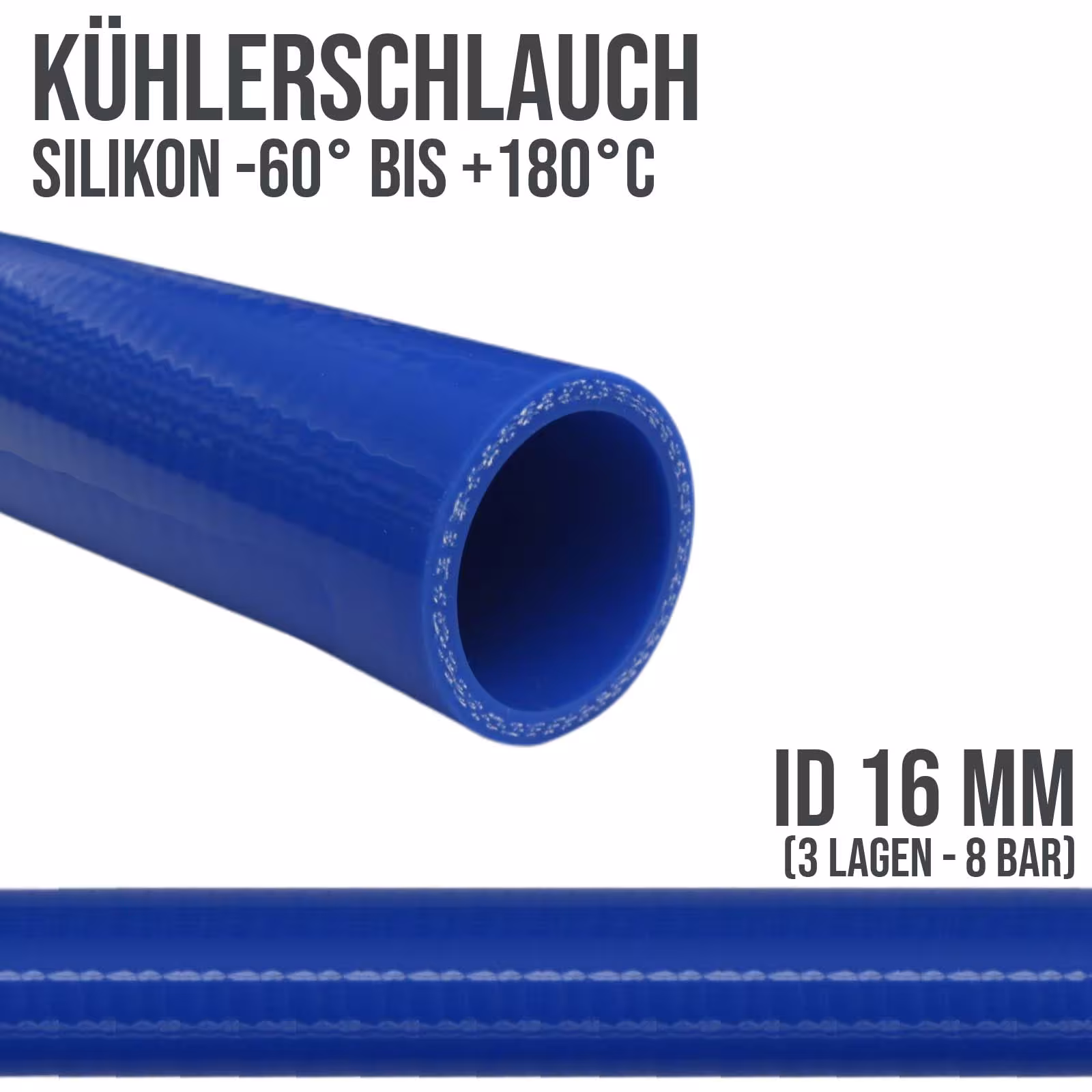 16 x 24 mm radiateur siliconen LLK laadlucht koelvloeistofslang blauw PN 8,0 bar - vaste lengte 1 m uit de categorie koelvloeistofslangen met artikelnummer KSS016-1000GA