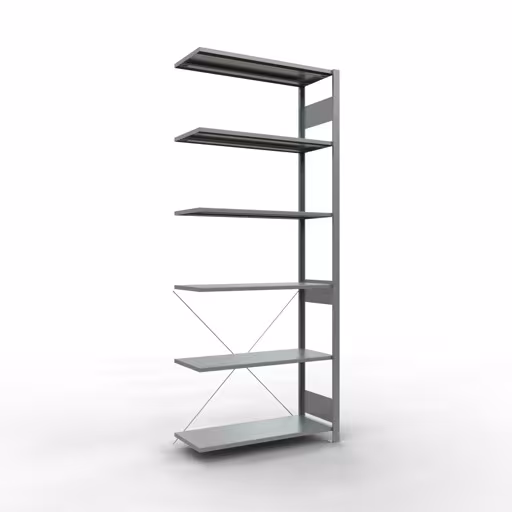 Aanbouwrekken, legborden, insteeksysteem MULTIplus85, 2500 x 1000 x 400 mm (HxBxD), 6 legborden, kruisschoor, verzinkt, aanbouwplank, art.nr. 13146
