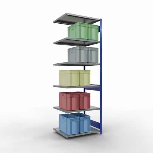 Afbeelding nr. 14 van het artikel aanbouwrekken, legbordstellingen, insteeksysteem MULTIplus250, 3000 x 1000 x 800 mm, 7 legborden, lengtestangen, RAL 5010 gentiaanblauw/verzinkt uit de productgroep insteeksysteem van Schulte Lagertechnik.
