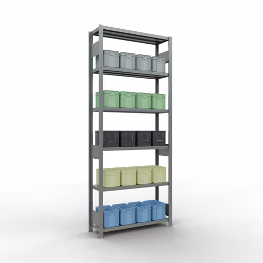 Basisplank, legplank, insteeksysteem MULTIplus250, 2500 x 1000 x 300 mm (HxBxD), 6 legborden, lengtestangen, verzinkt uit de categorie basisplanken met de GTIN 4004514282071 Basisplank, legbord, insteeksysteem MULTIplus250, 2500 x 1000 x 300 mm, 6 legborden, lengtestangen, verzinkt van Schulte Lagertechnik uit het assortiment insteeksysteem