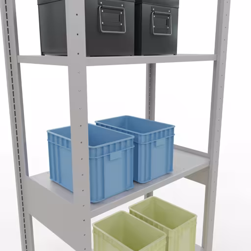 Basisplank, legplank, insteeksysteem MULTIplus150, 2500 x 750 x 400 mm (HxBxD), 6 legborden, lengtestangen, RAL 7035 lichtgrijs uit de categorie basisplanken met de GTIN 4004514292797 Basisplank, legbord, insteeksysteem MULTIplus150, 2500 x 750 x 400 mm, 6 planken, lengtestangen, RAL 7035 lichtgrijs van Schulte Lagertechnik uit het assortiment insteeksysteem