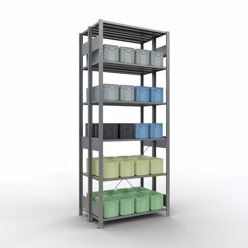 Afbeelding nr. 7 van het artikel basisrek, dubbel legbord, legbordinsteeksysteem MULTIplus150, 2500 x 1000 x (2x300) mm, 2x6 legborden, verzinkt uit de productgroep legbordstellingen van Schulte Lagertechnik