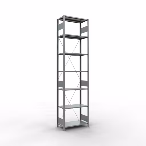 Basisplank, legplank, insteeksysteem MULTIplus150, 3000 x 750 x 400 mm (HxBxD), 7 legborden, kruisschoor, verzinkt, basisplank, art.nr. 12742-75