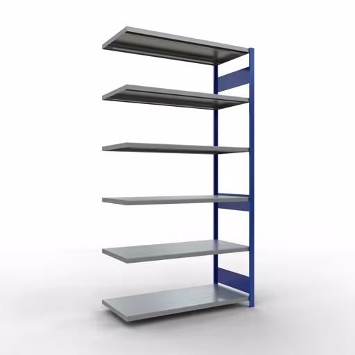 Aanbouwrekken, rekken, insteeksysteem MULTIplus250, 2500 x 1300 x 600 mm (HxBxD), 6 planken, lengtestangen, RAL 5010 gentiaanblauw/gegalvaniseerd van Schulte Lagertechnik Aanbouwrekken, legbordstellingen, insteeksysteem MULTIplus250, 2500 x 1300 x 600 mm (HxBxD), 6 legborden, lengtebalk, RAL 5010 gentiaanblauw/verzinkt, aanbouwplank, art.nr. 12966-130-LR-B