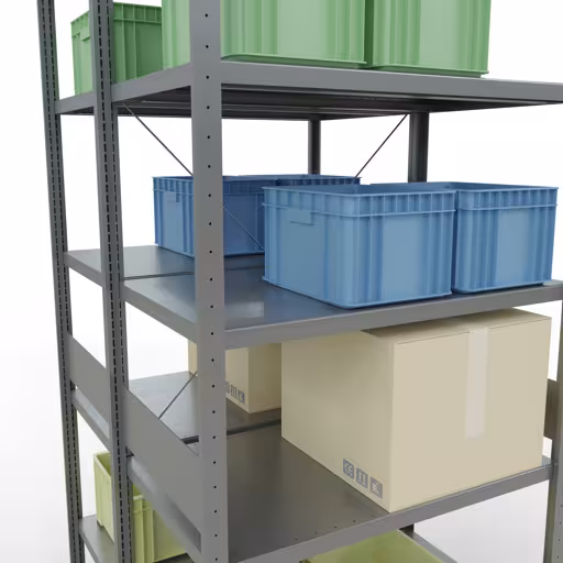 Basisplank, dubbele plank, legplank-insteeksysteem MULTIplus250, 3000 x 1000 x (2x600) mm, 2x7 legborden, kruisschoor, verzinkt van Schulte Lagertechnik met het artikelnr. 14262-G