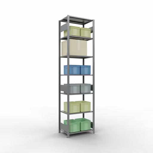 Basisplank, legplank, insteeksysteem MULTIplus150, 3000 x 750 x 500 mm (HxBxD), 7 legborden, lengtestangen, verzinkt uit de categorie basisplanken met de GTIN 4004514280527 Basisplank, legplank, insteeksysteem MULTIplus150, 3000 x 750 x 500 mm, 7 legborden, verzinkt van het merk Schulte Lagertechnik uit het assortiment insteeksysteem