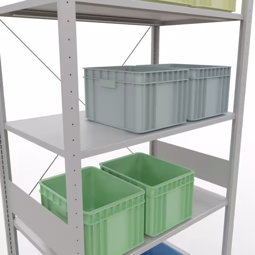 Productafbeelding nr. 13 van het artikel basisplank, legbord, insteeksysteem MULTIplus150, 3000 x 1000 x 600 mm (HxBxD), 7 legborden, kruisschoor, RAL 7035 lichtgrijs Figuur nr. 13 van het artikel basisplank, legbord, insteeksysteem MULTIplus150, 3000 x 1000 x 600 mm, 7 legborden, kruisschoor, RAL 7035 lichtgrijs uit de productgroep insteeksysteem van Schulte Lagertechnik.