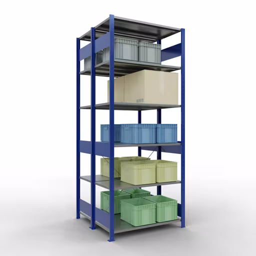 Basisplank, dubbele plank, rekkensysteem MULTIplus150, 2500 x 1000 x (2x500) mm (HxBxD), 2x6 planken, kruisschoor, RAL 5010 gentiaanblauw uit de categorie dubbele rekken met de GTIN 4004514293794 Basisplank, dubbele plank, rekkensysteem MULTIplus150, 2500 x 1000 x (2x500) mm, 2x6 planken, kruisschoor, RAL 5010 gentiaanblauw van Schulte Lagertechnik uit het rekkenprogramma