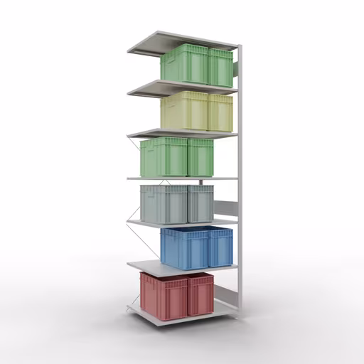 Aanbouwrekken, rekken, insteeksysteem MULTIplus150, 3000 x 1000 x 800 mm, 7 legborden, kruisschoor, RAL 7035 lichtgrijs van Schulte Lagertechnik uit het assortiment insteeksysteem