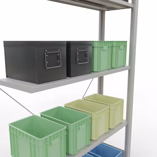 Productafbeelding nr. 12 van het artikel Aanbouwrekken, legbordstellingen, insteeksysteem MULTIplus150, 2000 x 1000 x 300 mm (HxBxD), 5 legborden, kruisschoor, RAL 7035 lichtgrijs Figuur nr. 12 van het artikel aanbouwrekken, legbordstellingen, insteeksysteem MULTIplus150, 2000 x 1000 x 300 mm, 5 legborden, kruisschoor, RAL 7035 lichtgrijs uit de productgroep insteeksysteem van Schulte Lagertechnik