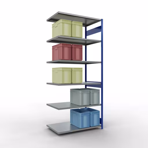 Productafbeelding nr. 12 van het artikel Aanbouwrekken, legbordstellingen, insteeksysteem MULTIplus250, 3000 x 1300 x 800 mm (HxBxD), 7 legborden, lengtestangen, RAL 5010 gentiaanblauw/verzinkt Afbeelding nr. 12 van het artikel aanbouwrekken, legbordstellingen, insteeksysteem MULTIplus250, 3000 x 1300 x 800 mm, 7 legborden, lengtestangen, RAL 5010 gentiaanblauw/verzinkt uit de productgroep insteeksysteem van Schulte Lagertechnik.