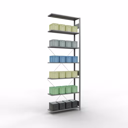 Figuur nr. 12 van het artikel aanbouwrekken, legbordstellingen, insteeksysteem MULTIplus150, 3000 x 1000 x 300 mm, 7 legborden, verzinkt uit de productgroep insteeksysteem van het merk Schulte Lagertechnik.