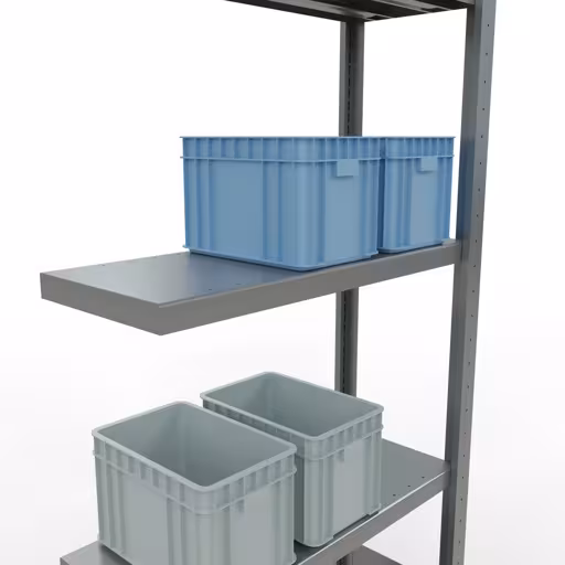 Figuur nr. 15 van het artikel aanbouwrekken, legbordstellingen, insteeksysteem MULTIplus250, 2000 x 750 x 300 mm, 5 legborden, lengtestangen, verzinkt uit de insteeksysteem productgroep van Schulte Lagertechnik.