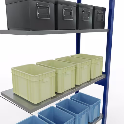 Aanbouwrekken, legbord, insteeksysteem MULTIplus150, 2500 x 1000 x 400 mm, 6 legborden, RAL 5010/verzinkt van Schulte Lagertechnik met artikelnr. 12646-B