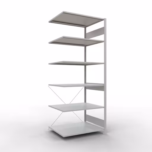 Aanbouwrekken, rekken, insteeksysteem MULTIplus150, 2500 x 1000 x 800 mm (HxBxD), 6 planken, kruisschoor, RAL 7035 lichtgrijs van Schulte Lagertechnik Aanbouwrekken, legborden, insteeksysteem MULTIplus150, 2500 x 1000 x 800 mm (HxBxD), 6 legborden, kruisschoor, RAL 7035 lichtgrijs, aanbouwplank, art.nr. 32686