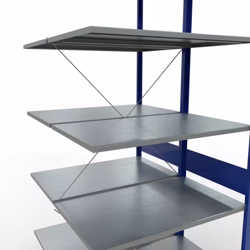 Extra afbeelding van het artikel Aanbouwplank, dubbele plank, legplank-insteeksysteem MULTIplus150, 3000 x 1000 x (2x1200) mm, 2x7 legborden, kruisschoor, RAL 5010 gentiaanblauw uit dubbele legborden