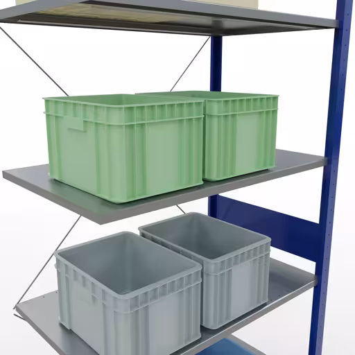 Productafbeelding nr. 17 van het artikel Aanbouwrekken, legbordstellingen, insteeksysteem MULTIplus85, 3000 x 1000 x 600 mm (HxBxD), 7 legborden, kruisschoor, RAL 5010 gentiaanblauw Figuur nr. 17 van het artikel aanbouwrekken, legbordstellingen, insteeksysteem MULTIplus85, 3000 x 1000 x 600 mm, 7 legborden, RAL 5010 gentiaanblauw uit de productgroep insteeksysteem van het merk Schulte Lagertechnik.