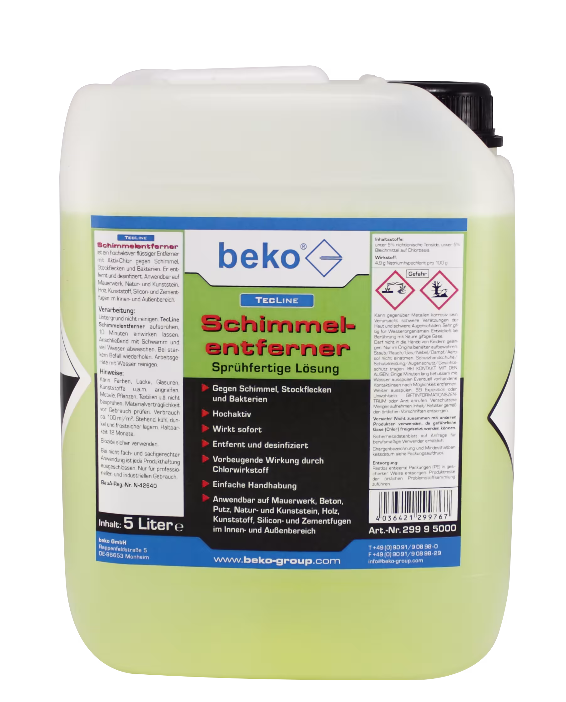 TecLine schimmelverwijderaar 5 l jerrycan van Beko TecLine schimmelverwijderaar 5 l jerrycan uit de categorie universele reiniger met art.nr. 299 9 5000