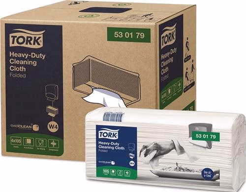 Schoonmaakdoek TORK 530179, lengte ca. 238 mm x breedte ca. 355 mm, wit, 1-laags, niet bedrukt, 4 x 105 doeken. TORK uit de categorie Schoonmaak- en poetsdoeken, Handdoeken, Handdoekenrollen met artikelnummer 9000469277