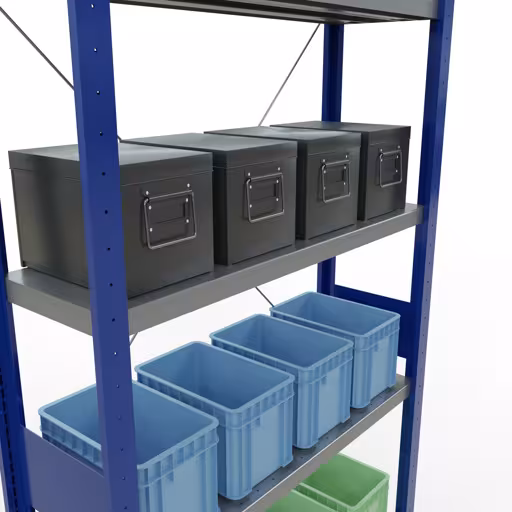 Figuur nr. 12 van het artikel basisrek, legbord, insteeksysteem MULTIplus330, 3000 x 1000 x 300 mm, 7 legborden, kruisschoor, RAL 5010 gentiaanblauw/verzinkt uit de insteeksysteem productgroep van Schulte Lagertechnik