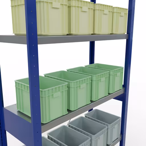 Productafbeelding nr. 8 van het artikel basisplank, legbord, insteeksysteem MULTIplus250, 2500 x 1000 x 400 mm, 6 legborden, kruisschoor, RAL 5010 gentiaanblauw/verzinkt uit het insteeksysteem assortiment van het merk Schulte Lagertechnik