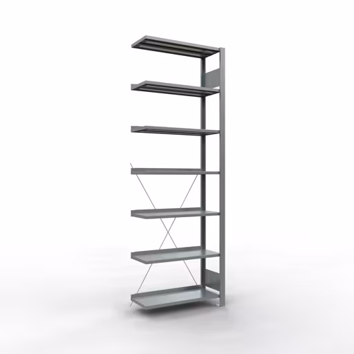 , kantoorrekkensysteem MULTIplus85, 2300 x 750 x 300 mm, 7 legborden, verzinkt, met stopstrip van Schulte Lagertechnik uit het assortiment kantoorrekken