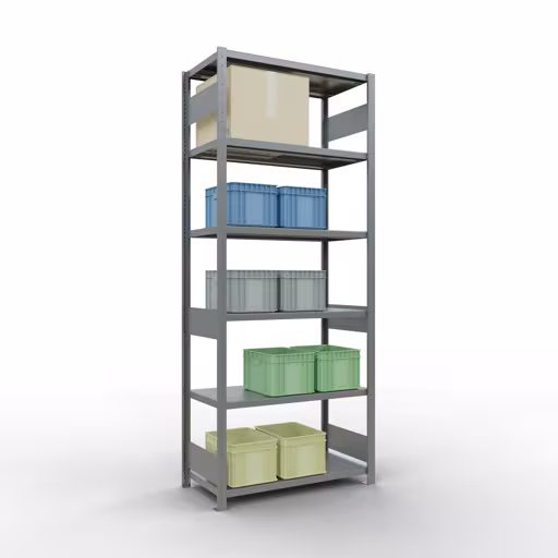 Basisplank, legbord, insteeksysteem MULTIplus250, 2500 x 1000 x 500 mm, 6 legborden, lengtestangen, verzinkt van Schulte Lagertechnik uit het assortiment insteeksysteem