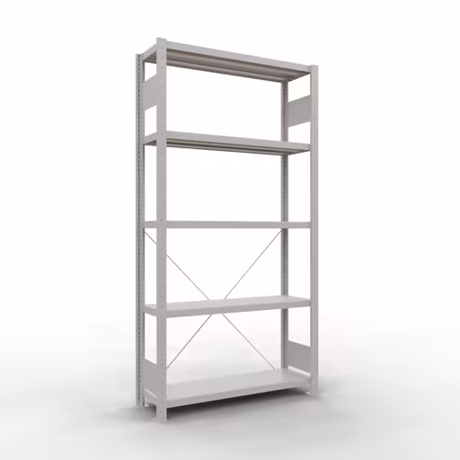 Basisplank, legbord, insteeksysteem MULTIplus250, 2000 x 1000 x 300 mm, 5 planken, kruisschoor, RAL 7035 lichtgrijs van Schulte Lagertechnik uit het assortiment insteeksysteem