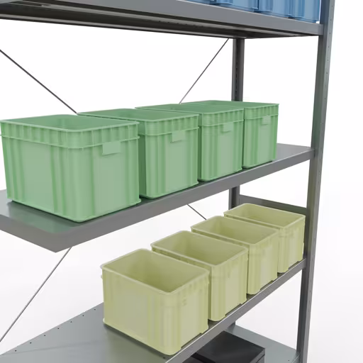 Insteeksysteem opzetplank 3000x1300x400 mm, type 250 kg, verzinkt uit de categorie opzetplanken met de GTIN 4004514218087 Insteeksysteem aanbouwstelling 3000x1300x400 mm, type 250 kg, verzinkt van Schulte Lagertechnik uit het assortiment insteeksysteem