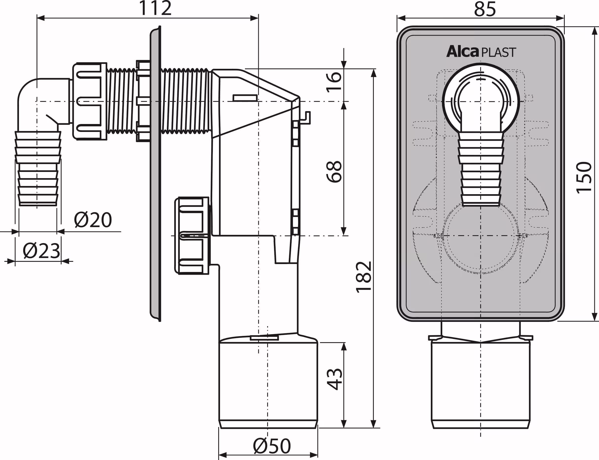 AlcaPlast APS3 apparaatsifon inbouw/afvoerwateraansluiting voor wasmachine, vaatwasser van AlcaPlast Apparaatsifon inbouw DN40/50, sifons/aftapkranen/slangen, artikelnr. APS3