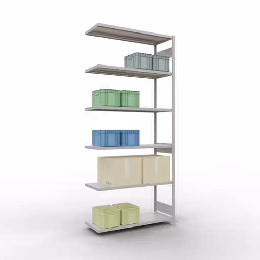 Afbeelding nr. 12 van het artikel aanbouwrekken, legbordstellingen, insteeksysteem MULTIplus250, 3000 x 1300 x 500 mm, 7 legborden, lengtestangen, RAL 7035 lichtgrijs uit de productgroep insteeksysteem van Schulte Lagertechnik