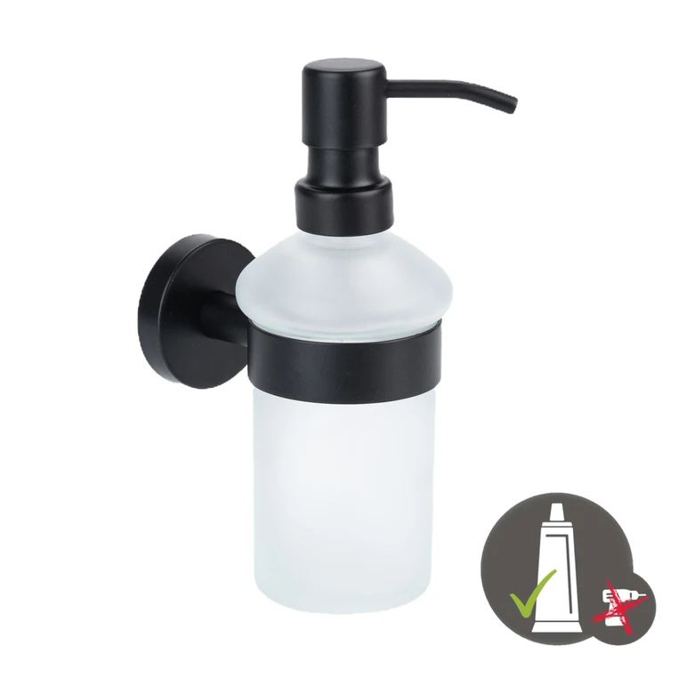 Ronde zwarte roestvrijstalen zeepdispenser van het merk Ortwein. Ronde zwarte roestvrijstalen zeepdispenser uit de categorie Zeepbakjes & Zeepdispensers met artikelnummer IP2107