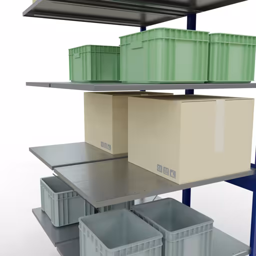 Aanbouwrekken, dubbele rekken, stellingsysteem MULTIplus150, 2500 x 1000 x (2x600) mm, 2x6 planken, kruisschoor, RAL 5010 gentiaanblauw van Schulte Lagertechnik met het artikelnr. 32766-B