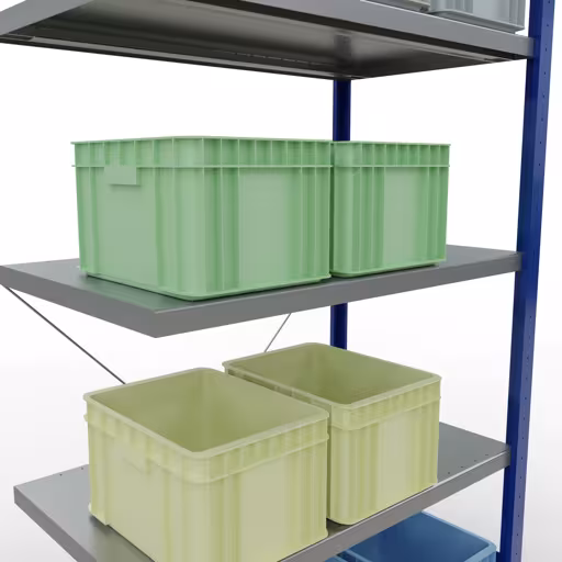 Extra afbeelding van het artikel Aanbouwplank, legplank, insteeksysteem MULTIplus250, 2000 x 1000 x 600 mm, 5 legborden, kruisschoor, RAL 5010 gentiaanblauw/verzinkt vanaf opzetplank