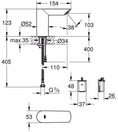 GROHE wastafel IR electronics Bau Cosmopolitan E 36452 zonder mengkraan 6 volt chroom