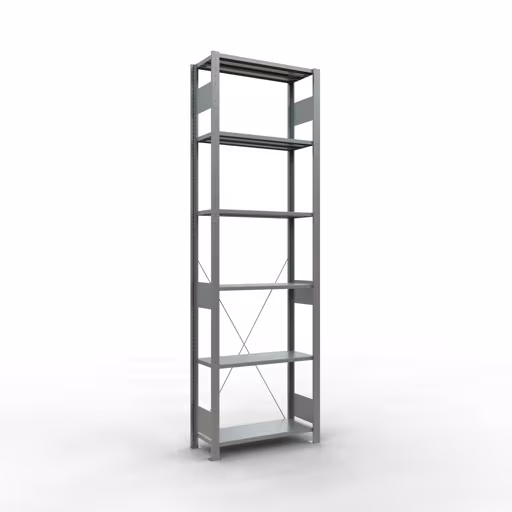 Basisplank, legbord, insteeksysteem MULTIplus150, 2500 x 750 x 300 mm, 6 legborden, kruisschoor, verzinkt van Schulte Lagertechnik uit het assortiment insteeksysteem