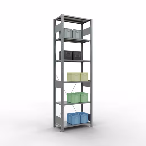 Extra afbeelding van het artikel Basisplank, legbord, insteeksysteem MULTIplus150, 2500 x 750 x 400 mm (HxBxD), 6 legborden, kruisschoor, verzinkt Extra afbeelding van het artikel Basisplank, legplank, insteeksysteem MULTIplus150, 2500 x 750 x 400 mm, 6 legborden, kruisschoor, verzinkt vanaf basisplank