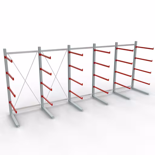 Figuur nr. 9 van het artikel K 6000 complete stelling, eenzijdig, 3000 x 7500 x 1250 mm, RAL 7001 / RAL 3000, 5 opslagniveaus uit de productgroep draagarmstellingen van Schulte Lagertechnik