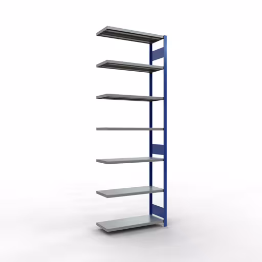 Aanbouwrekken, rekken, insteeksysteem MULTIplus330, 3000 x 1000 x 400 mm (HxBxD), 7 legborden, lengtebalk, RAL 5010 gentiaanblauw/verzinkt, aanbouwplank, art.nr. 13947-LR-B