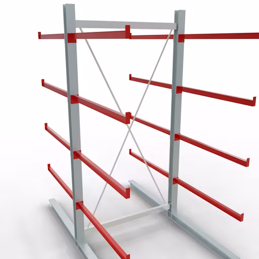 K 6000 compleet legbord, dubbelzijdig, 3000 x 1500 x 2x 1250 mm, RAL 7001 / RAL 3000, 5 opslagniveaus, K6000 voor zware goederen, art.nr. 28717