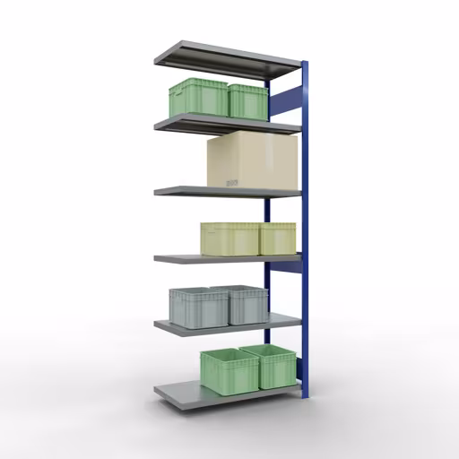 Aanbouwrekken, legbordstellingen, insteeksysteem MULTIplus250, 2500 x 1000 x 500 mm, 6 legborden, RAL 5010 gentiaanblauw/verzinkt van het merk Schulte Lagertechnik uit het assortiment insteeksysteem