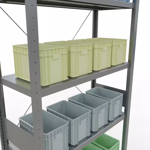 Productafbeelding nr. 15 van het artikel basisplank, legbord, insteeksysteem MULTIplus330, 3000 x 1000 x 400 mm (HxBxD), 7 legborden, kruisschoor, verzinkt Figuur nr. 15 van het artikel basisrek, legplank, insteeksysteem MULTIplus330, 3000 x 1000 x 400 mm, 7 legborden, kruisschoor, verzinkt uit de insteeksysteem productgroep van Schulte Lagertechnik.